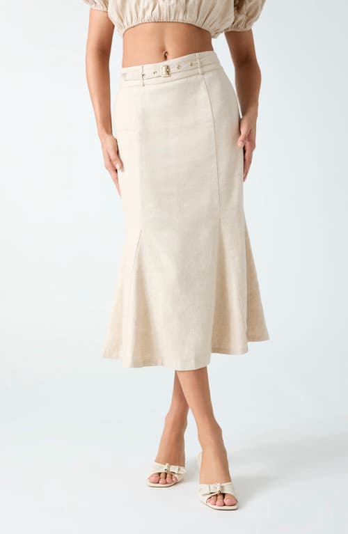 GUESS Ryan Belted Linen Blend Midi Skirt in Warm Slate Multi at Nordstrom, Size X-Large
