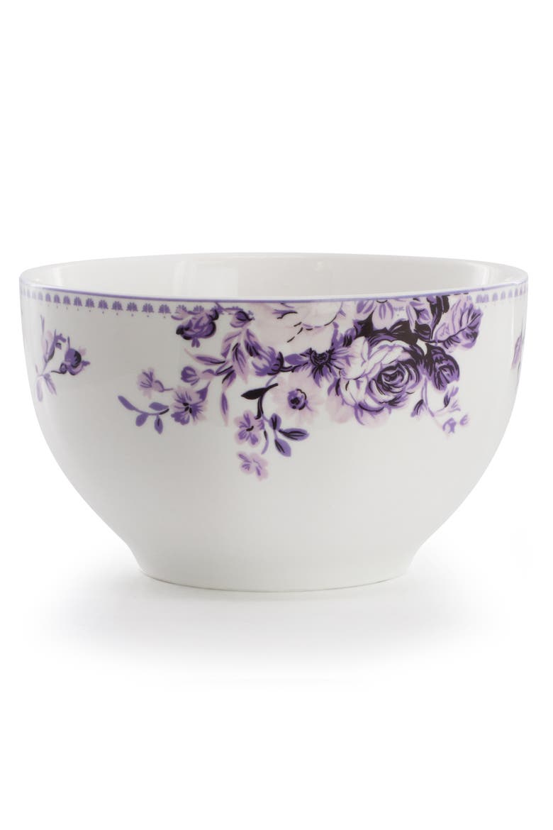 Traditional Purple Rose 24 Piece Porcelain Double Bowl Dinnerware Set, Alternate, color, Purple