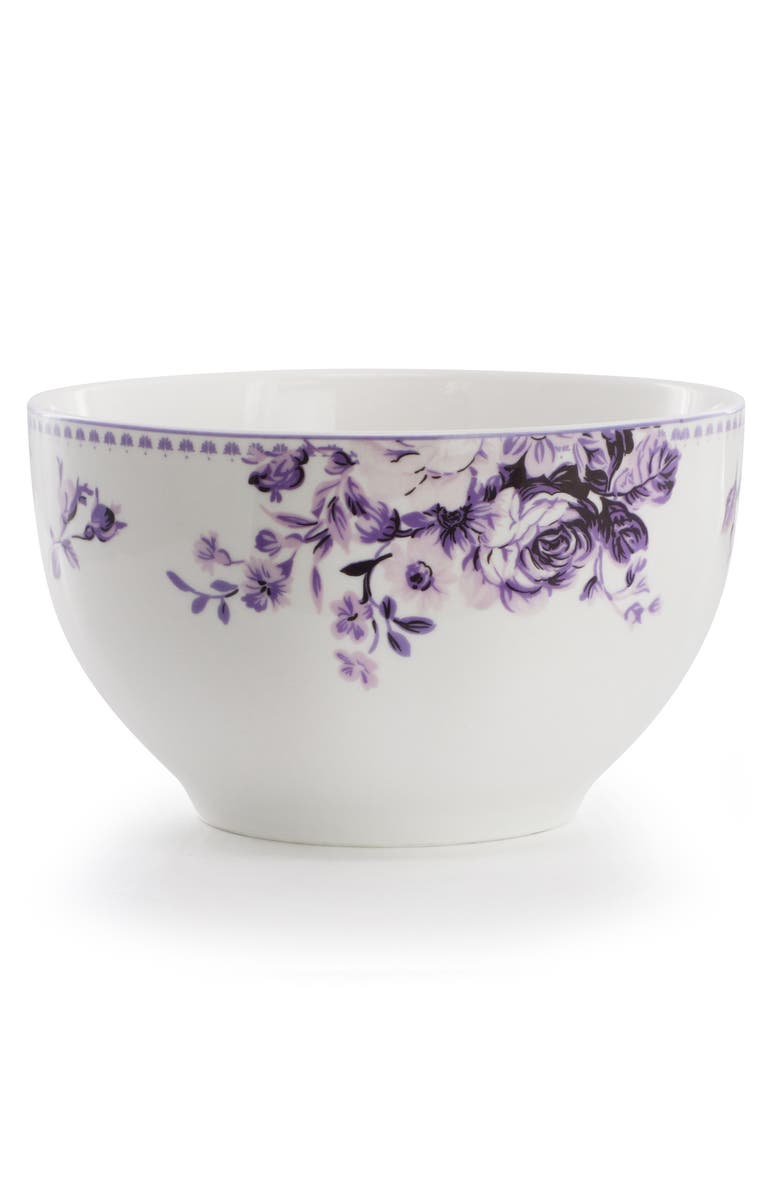 Elama Traditional Purple Rose 24 Piece Porcelain Double Bowl Dinnerware Set, Alternate, color, Purple