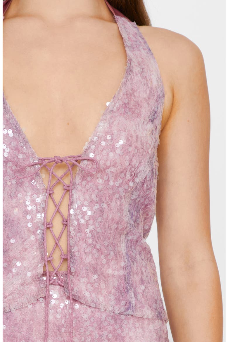 Sequin Lace-Up Halter Top, Alternate, color, PINK