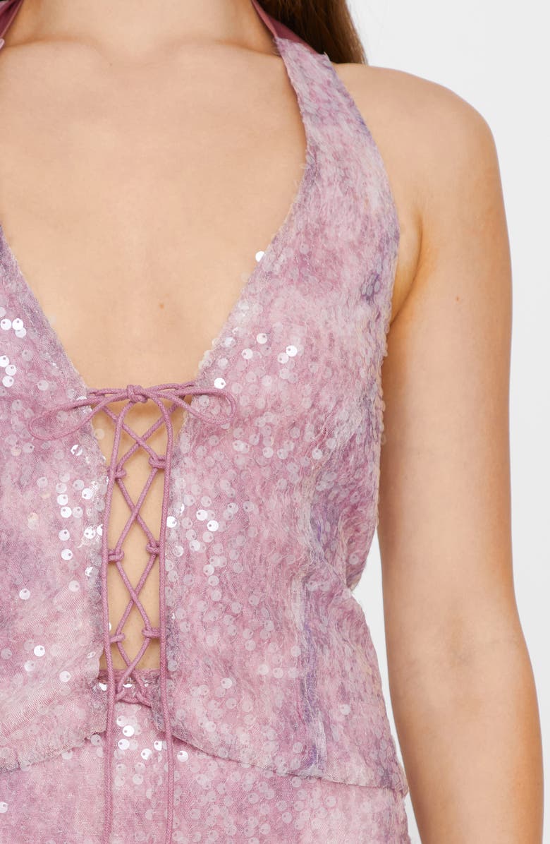 NASTY GAL Sequin Lace-Up Halter Top, Alternate, color, 