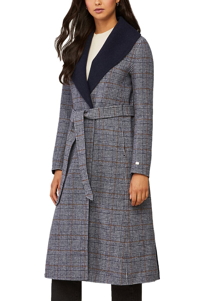 Eleonore Plaid Wool Blend Coat, Main, color, INDIGO