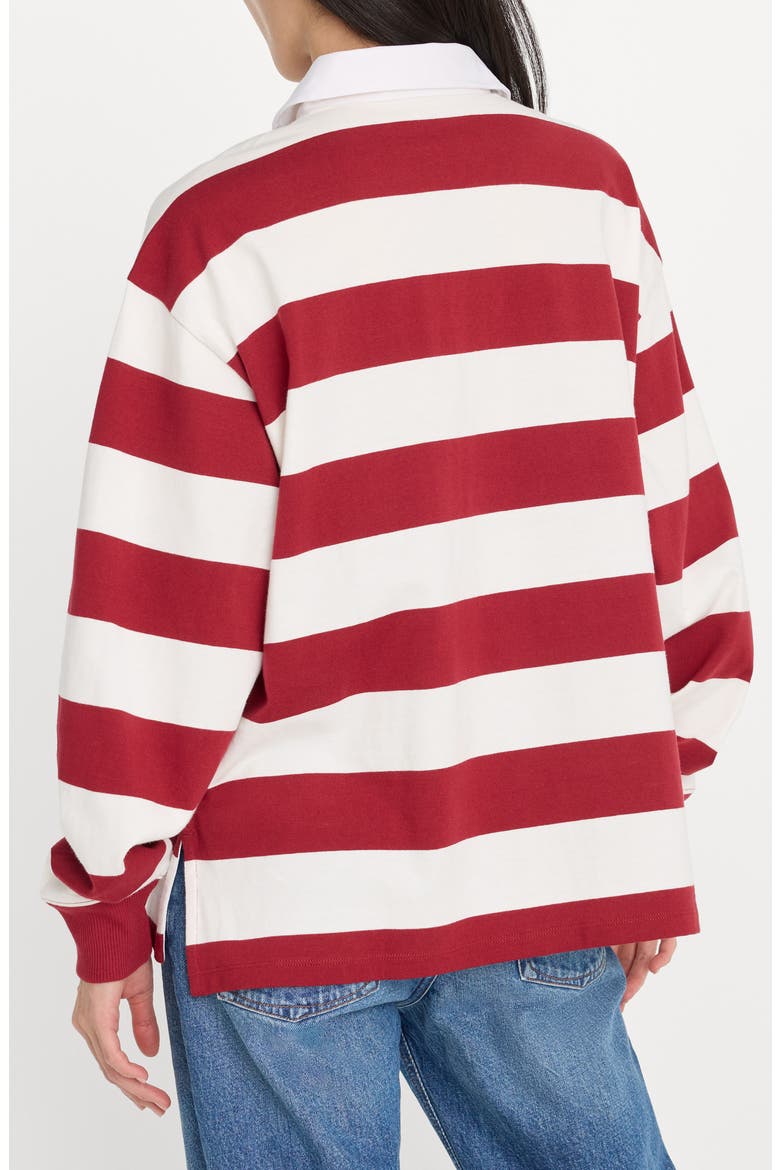 Oversize Rugby Polo Top, Alternate, color, MERLOT AND CHALK RUGBY STRIPE
