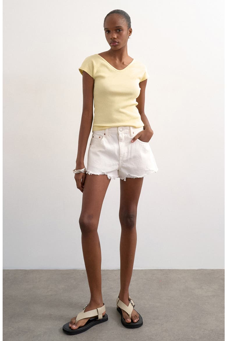 Distressed Denim Shorts, Main, color, CREAM
