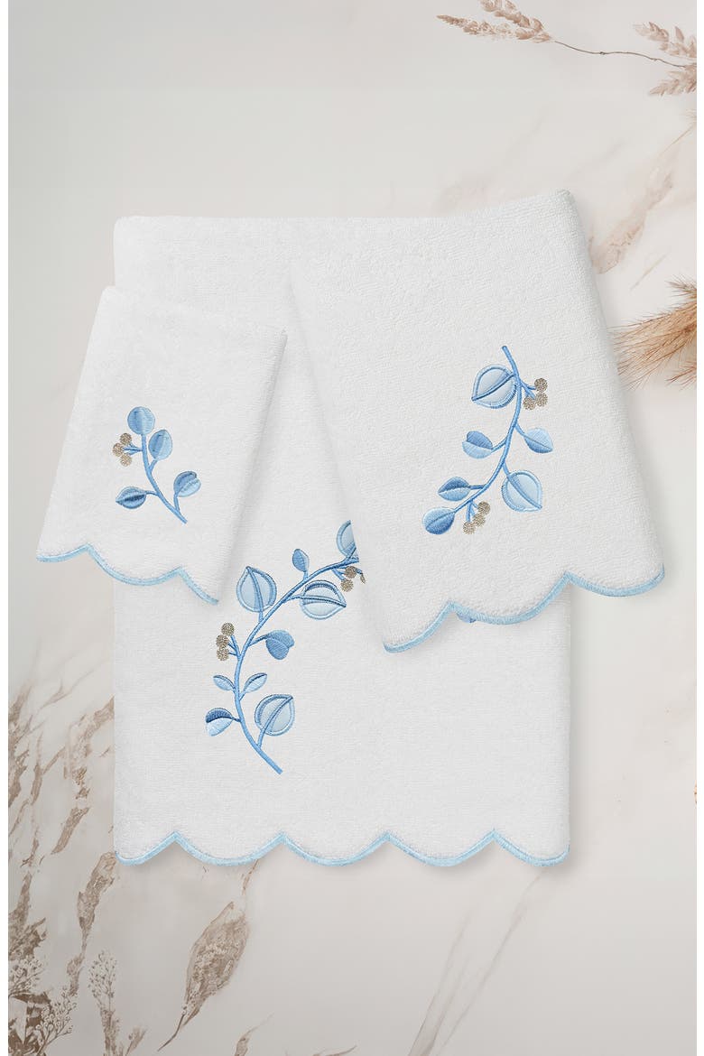 Wild Branch Scallop 3-Piece Towel Set, Alternate, color, WHITE/ BLUE