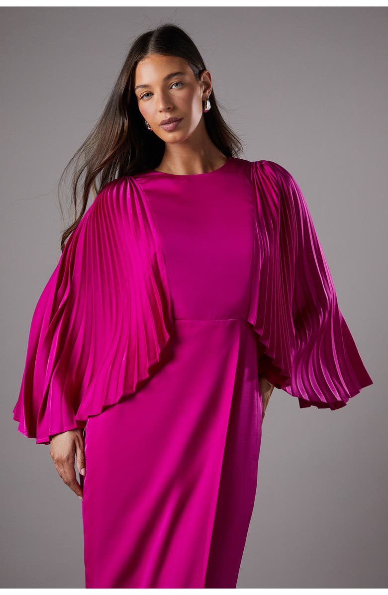 Coast Short Sleeve Pleated Cape Maxi Dress, Alternate, color, Magenta
