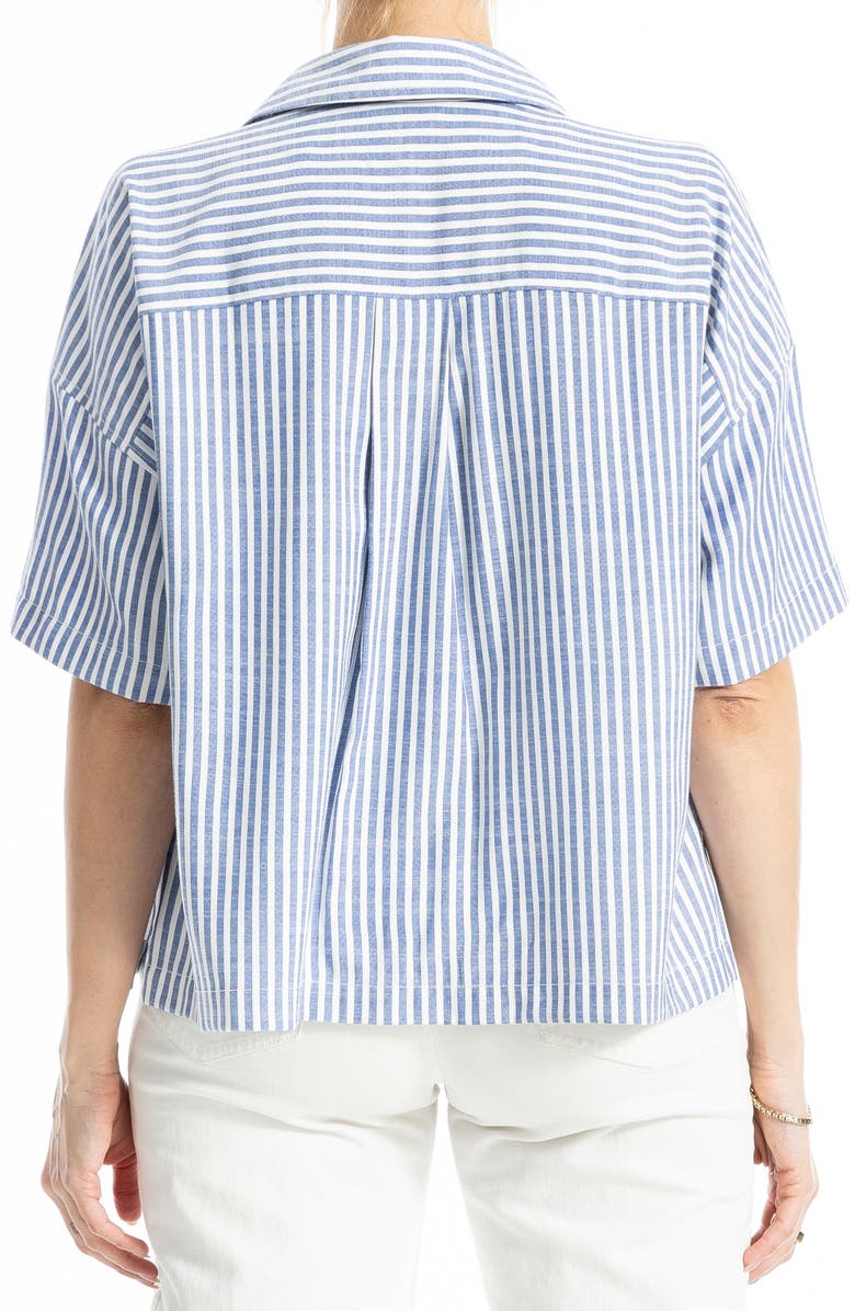 MAX STUDIO Split Neck Collar Short Sleeve Top, Alternate, color, Denim/ Black Framed