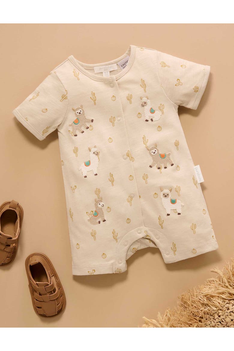 Llama Fiesta Short Romper, Alternate, color, Cacti Print