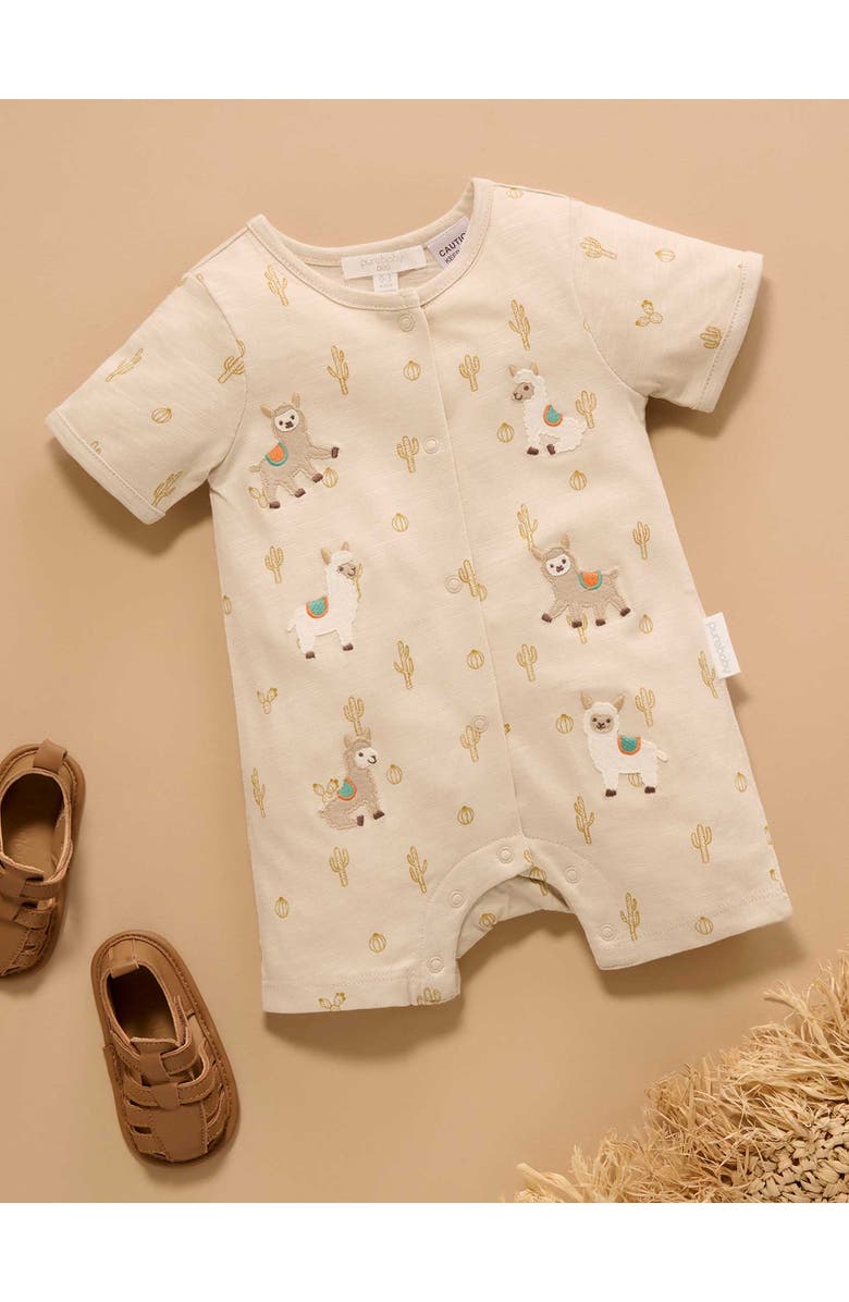Purebaby Llama Fiesta Short Romper, Alternate, color, Cacti Print