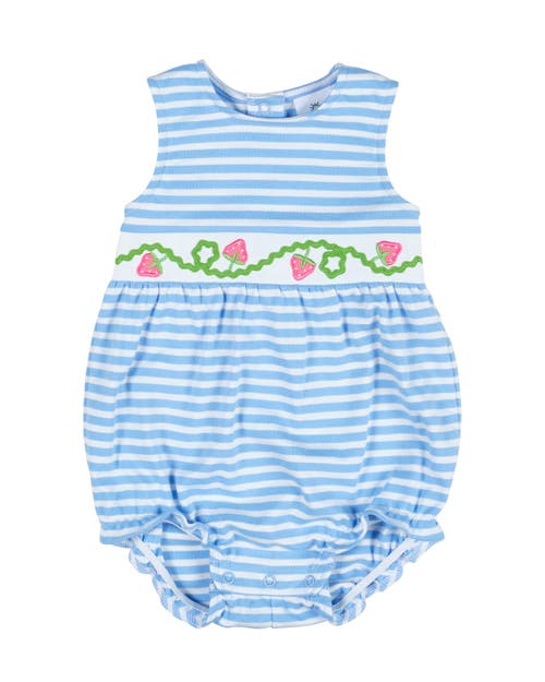 Florence Eiseman Stripe Knit Romper With Strawberries In Light Blue/white