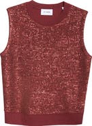 St. John Evening Mixed Media Sequin Knit Sleeveless Wool Blend Sweater