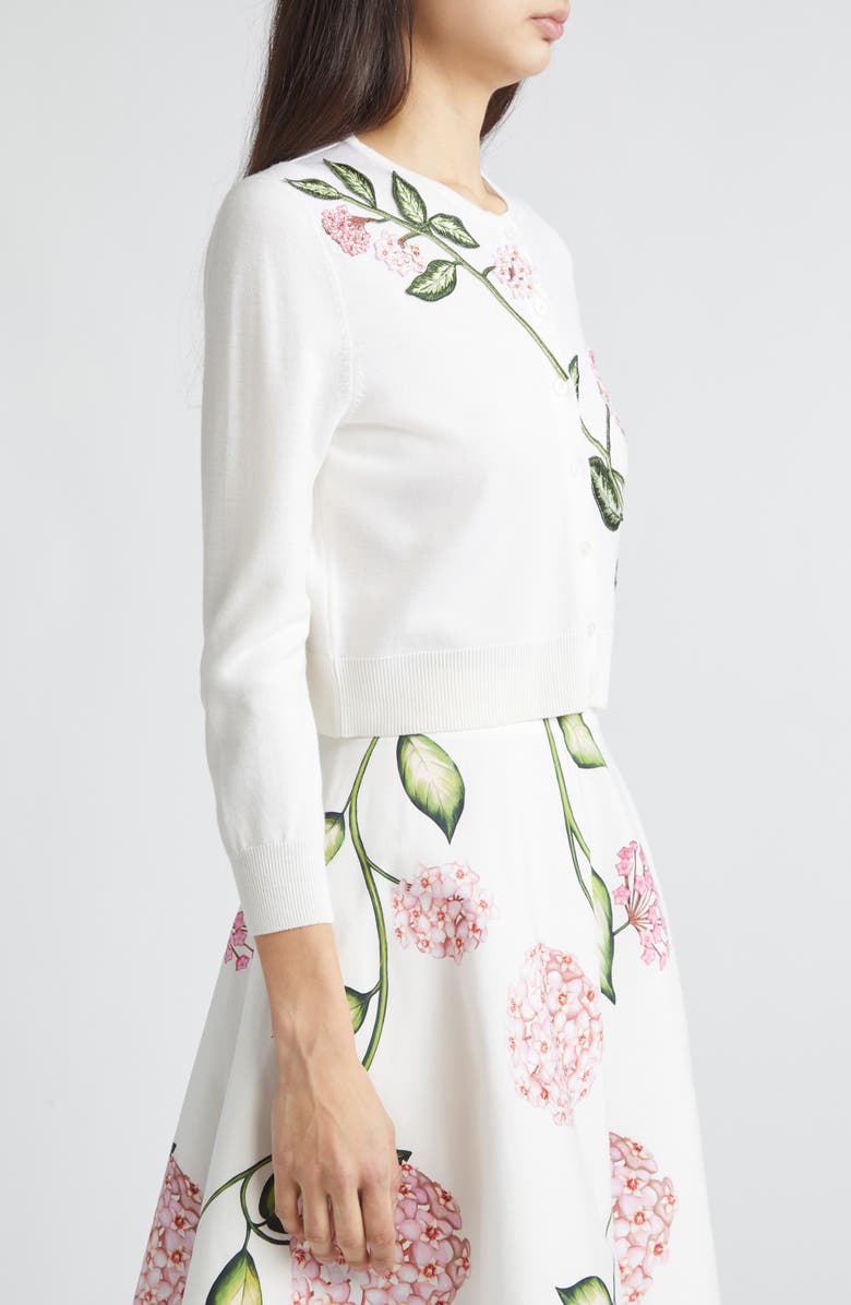 Oscar de la Renta Floral Virgin Wool Cardigan, Alternate, color,