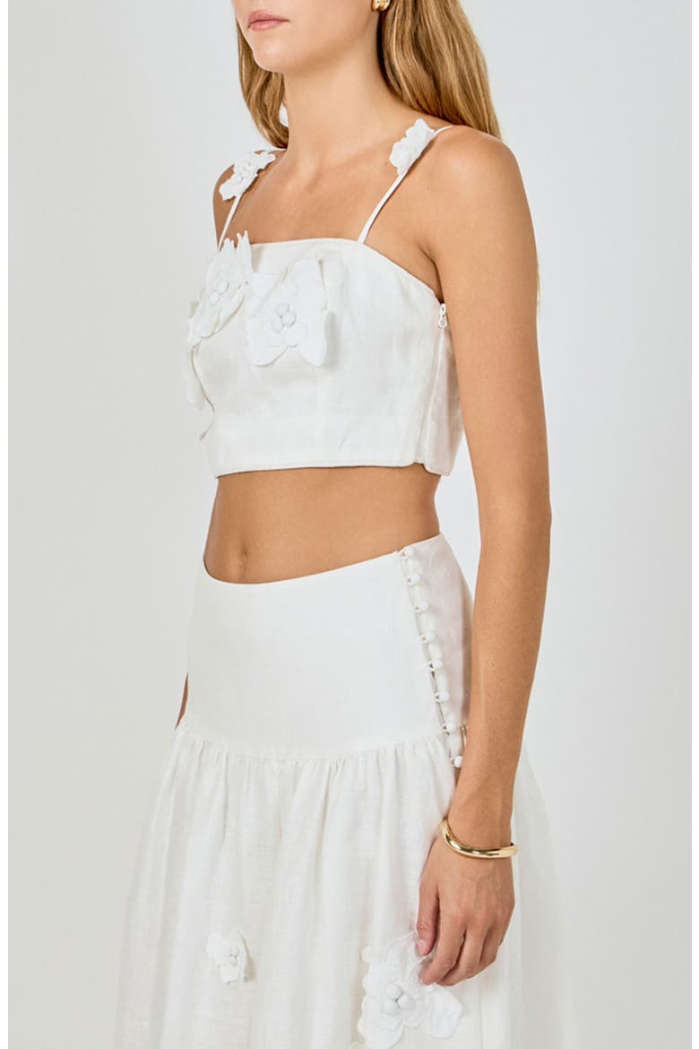 3D Floral Detail Linen Shell Top, Alternate, color, WHITE