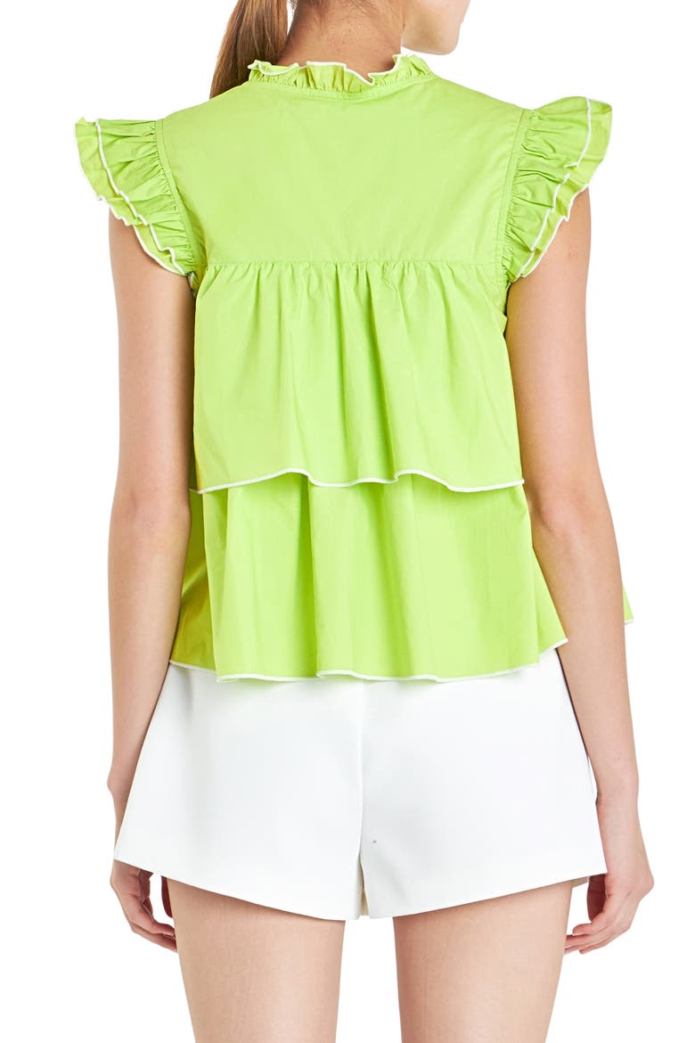 Ruffle Sleeve Tiered Cotton Top, Alternate, color, LIME