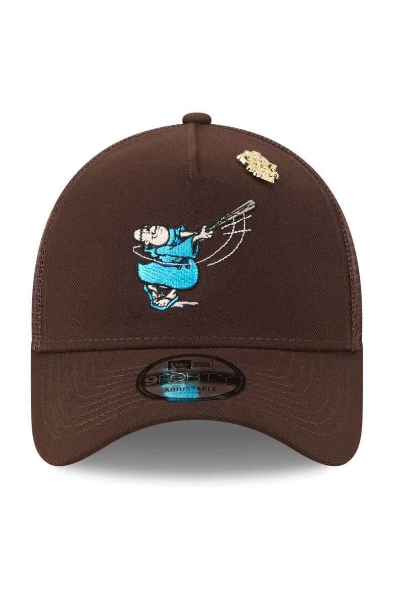 Men's New Era  Brown San Diego Padres 2025 Big League Chew A-Frame 9FORTY Adjustable Trucker Hat, Alternate, color, Brown