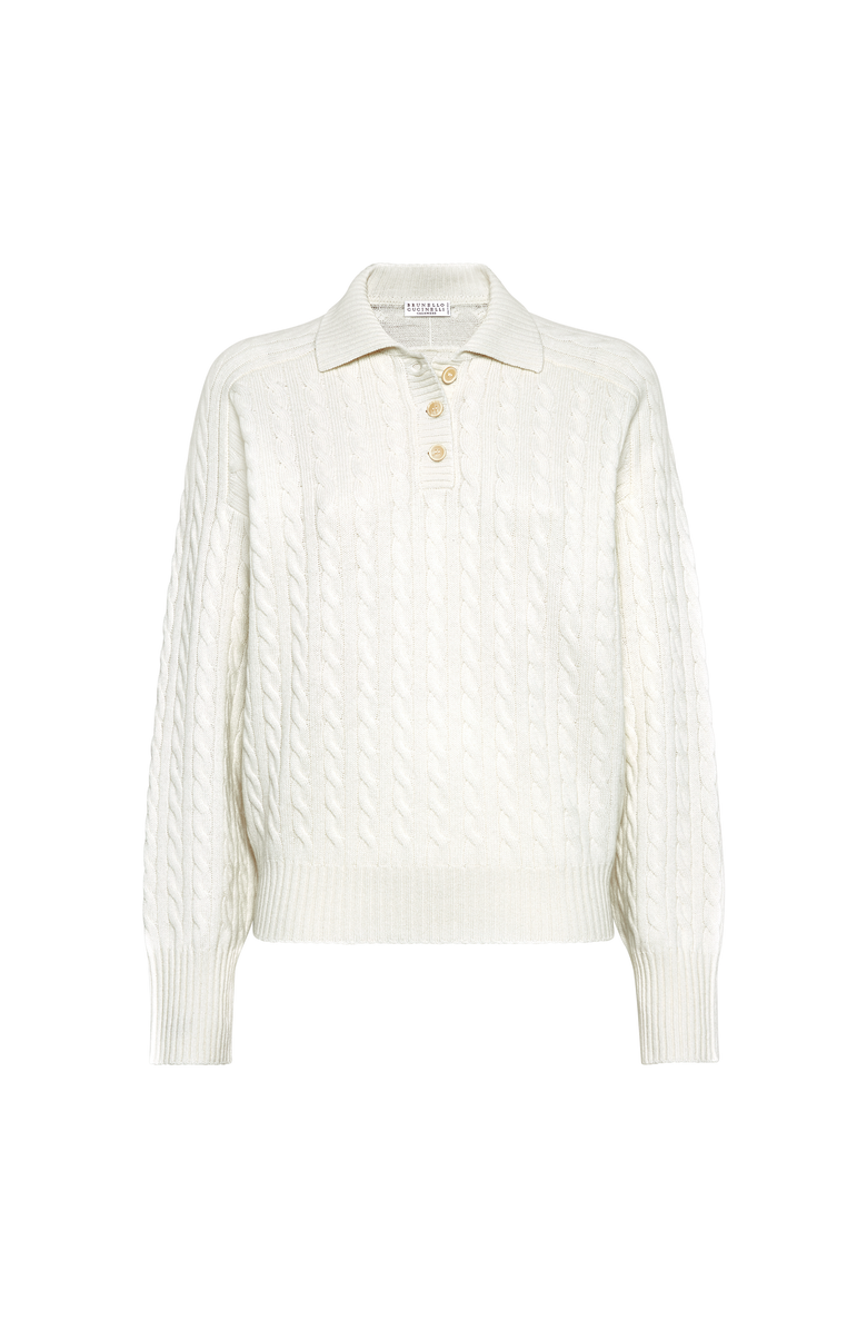 Brunello Cucinelli Polo-style sweater with monili, Main, color, Panama