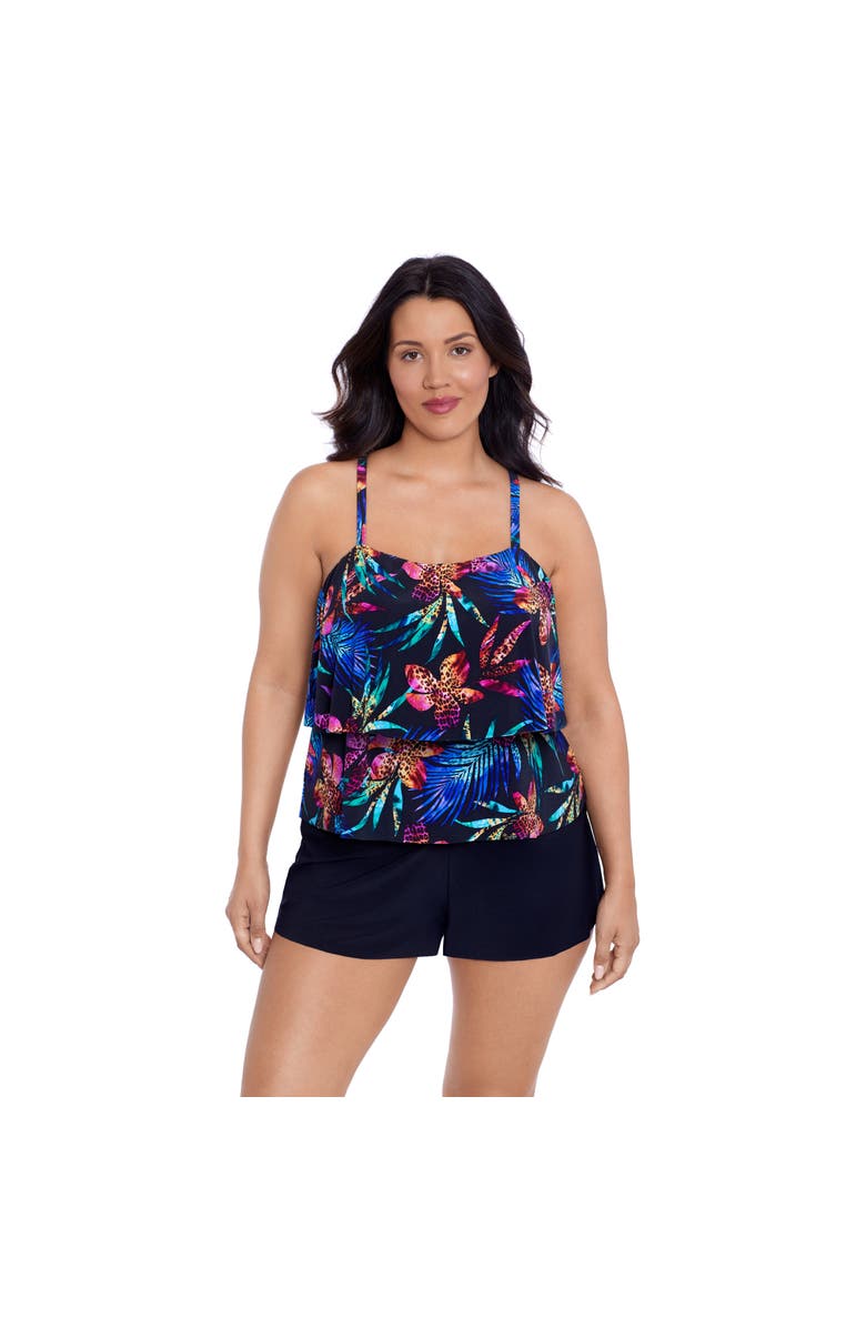 Trimshaper Roxy Double-Tiered Control Swim Romper, Main, color, Leopard Lily