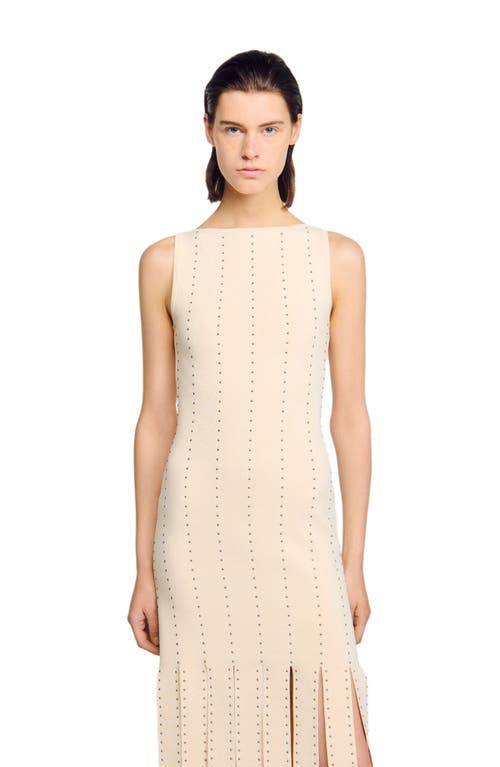 Sandro Fringed Knit Maxi Dress In Metallic