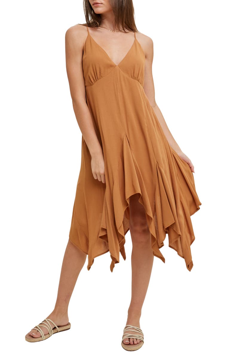 WISHLIST Handkerchief Hem Babydoll Dress, Main, color, Camel