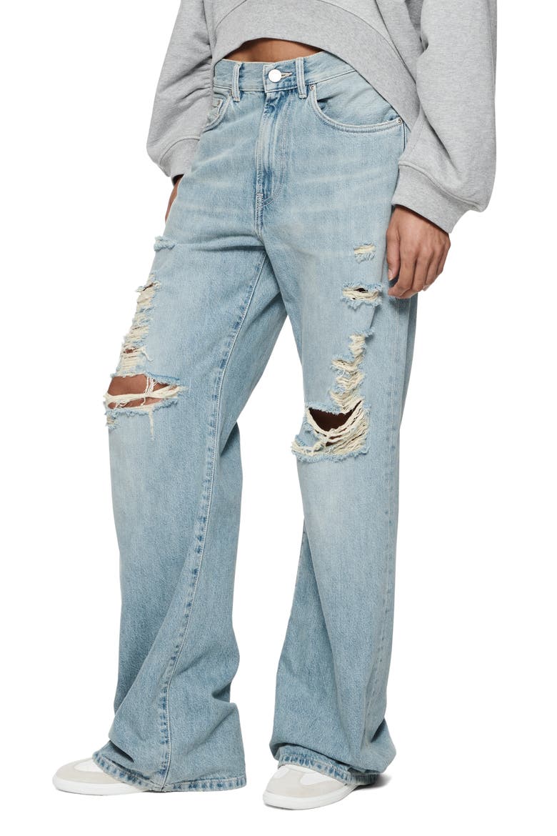 Destroyed Wide Leg Jeans, Alternate, color, LT INDIGO
