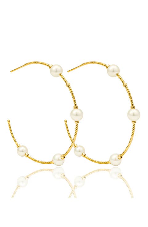 x SHARINA Faux Pearl Hoop Earrings