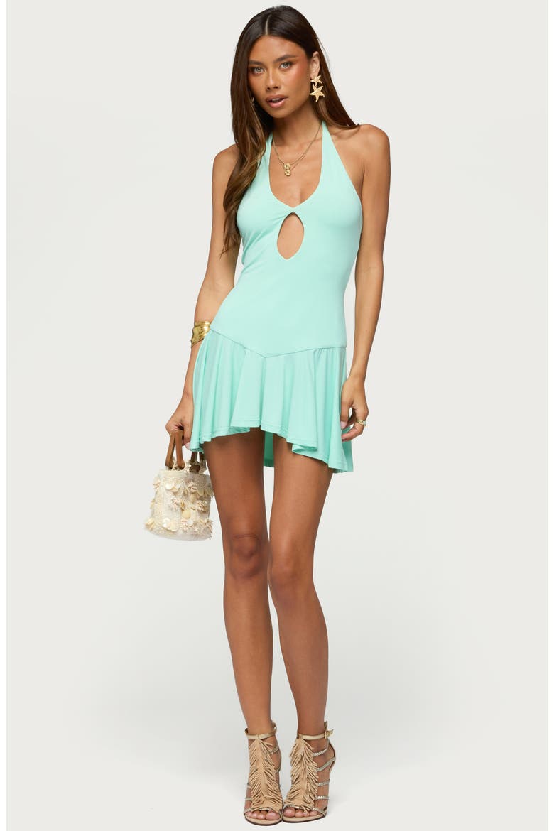 Heidy Cutout Halter Minidress, Alternate, color, TURQUOISE