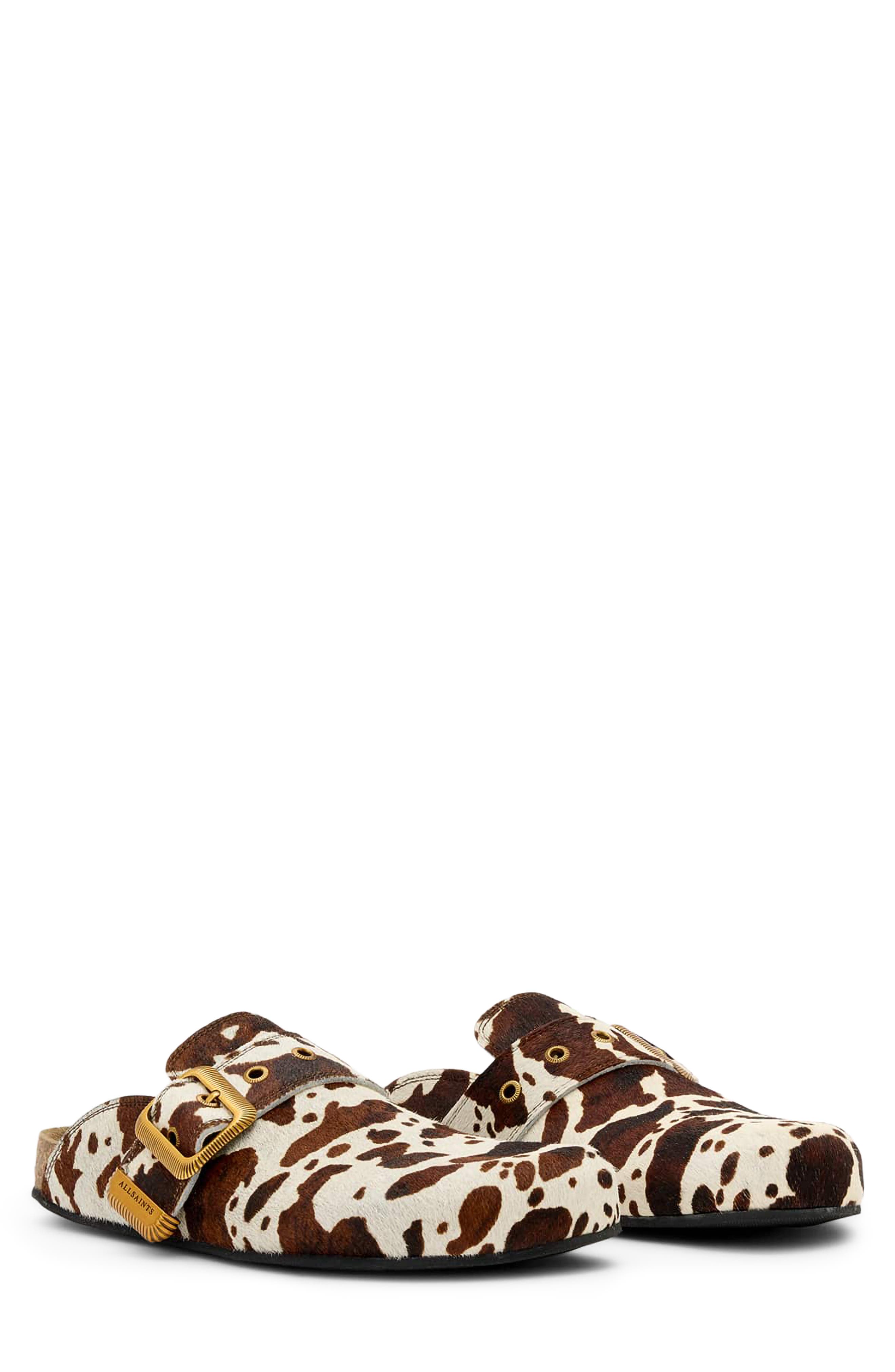 AllSaints Staffa Genuine Calf Hair Mule, Main, color, Cow Print