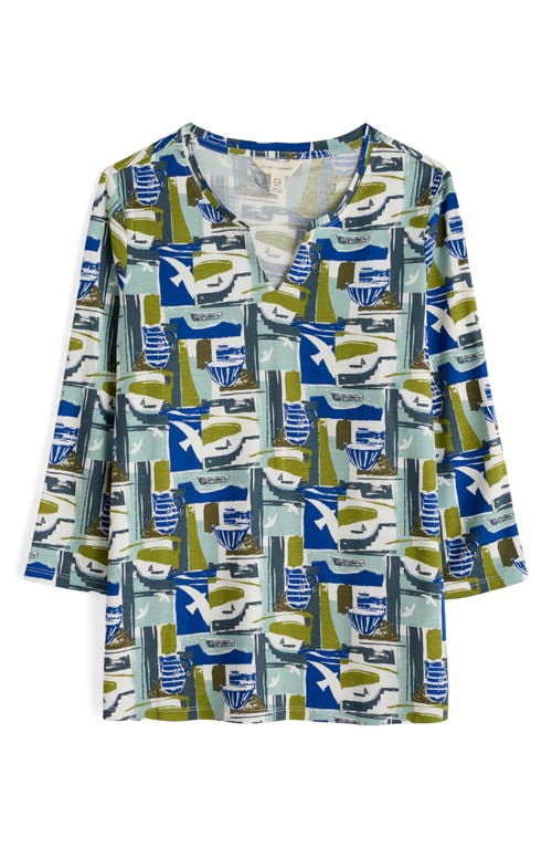 Seasalt Cornwall Kellow Print Three Quarter Sleeve Jersey Top In Blue