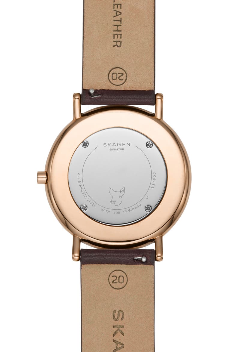 Signatur Leather Strap Watch, 40mm, Alternate, color, RED/ WHITE/ ROSE GOLD