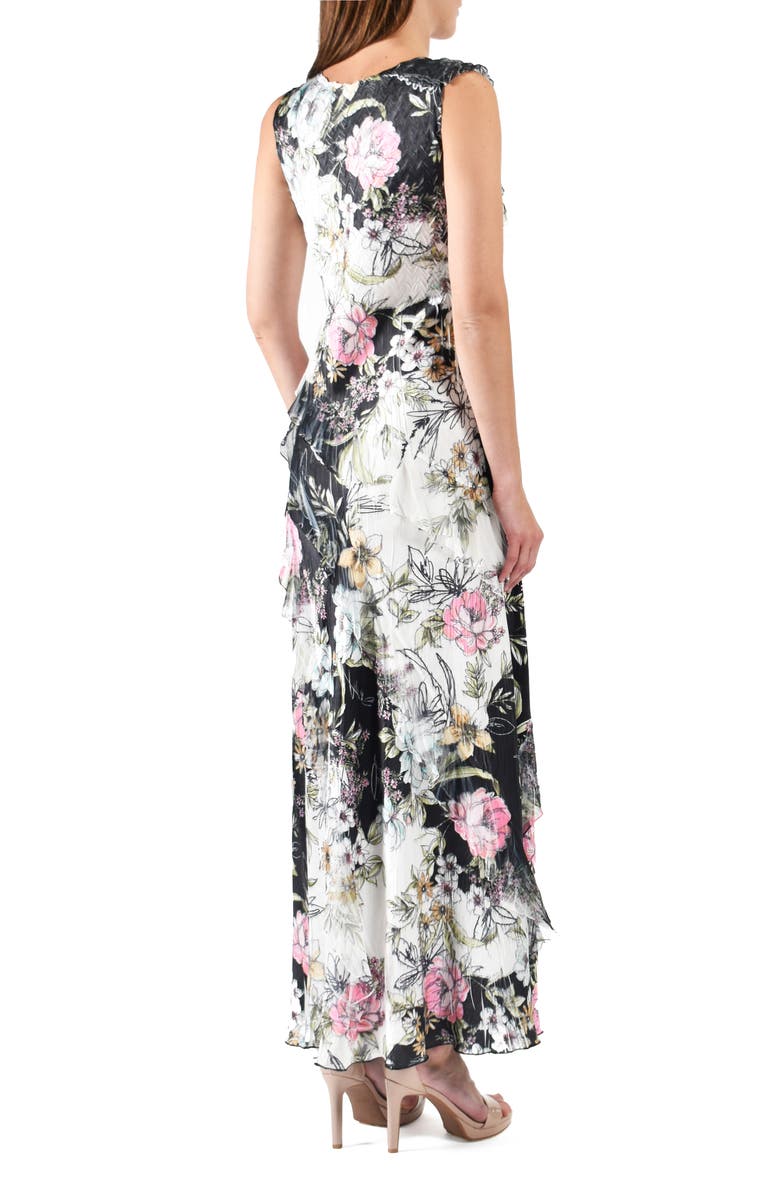 Komarov Floral Ruffle Sleeveless Chiffon & Charmeuse Gown, Alternate, color, 