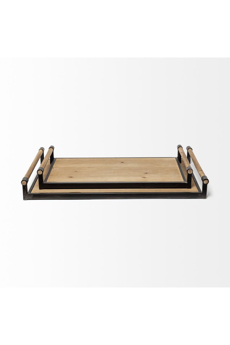 Benson Set of 2 Metal Trays, Alternate, color, Brown