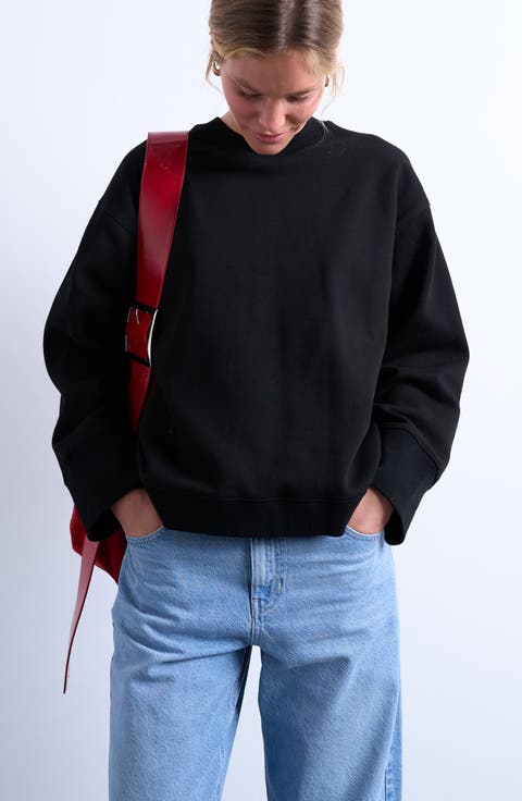 Oversize Wide Sleeve Cotton Blend Sweatshirt