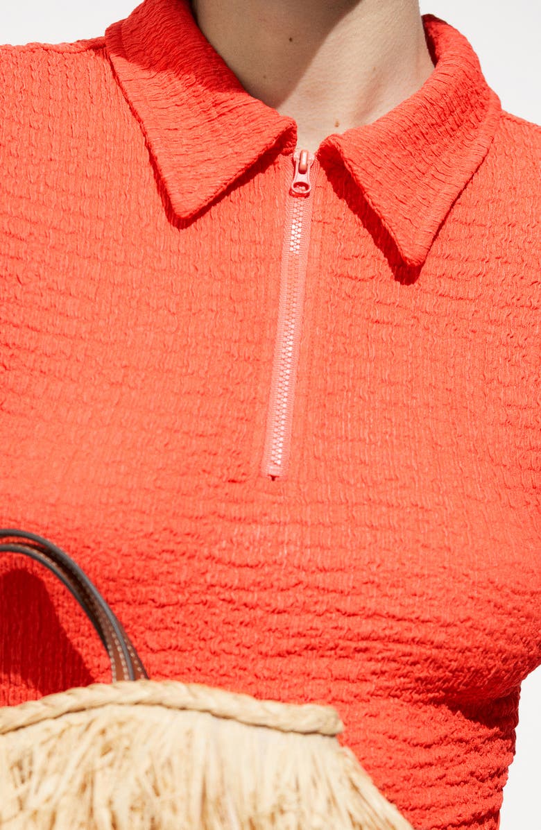 MANGO Textured Body-Con Polo Dress, Alternate, color, Orange