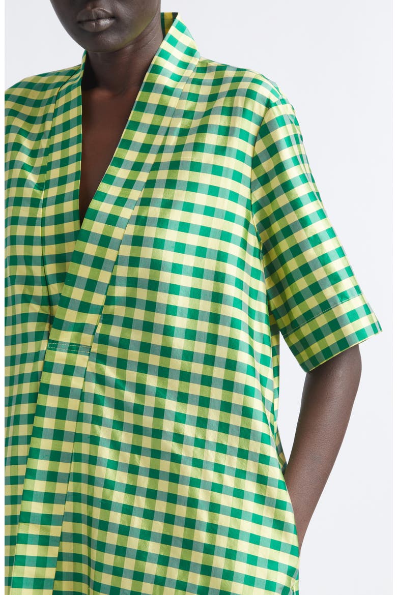 Gingham Check Silk Taffeta Tunic, Alternate, color, GINGHAM GREEN YELLOW
