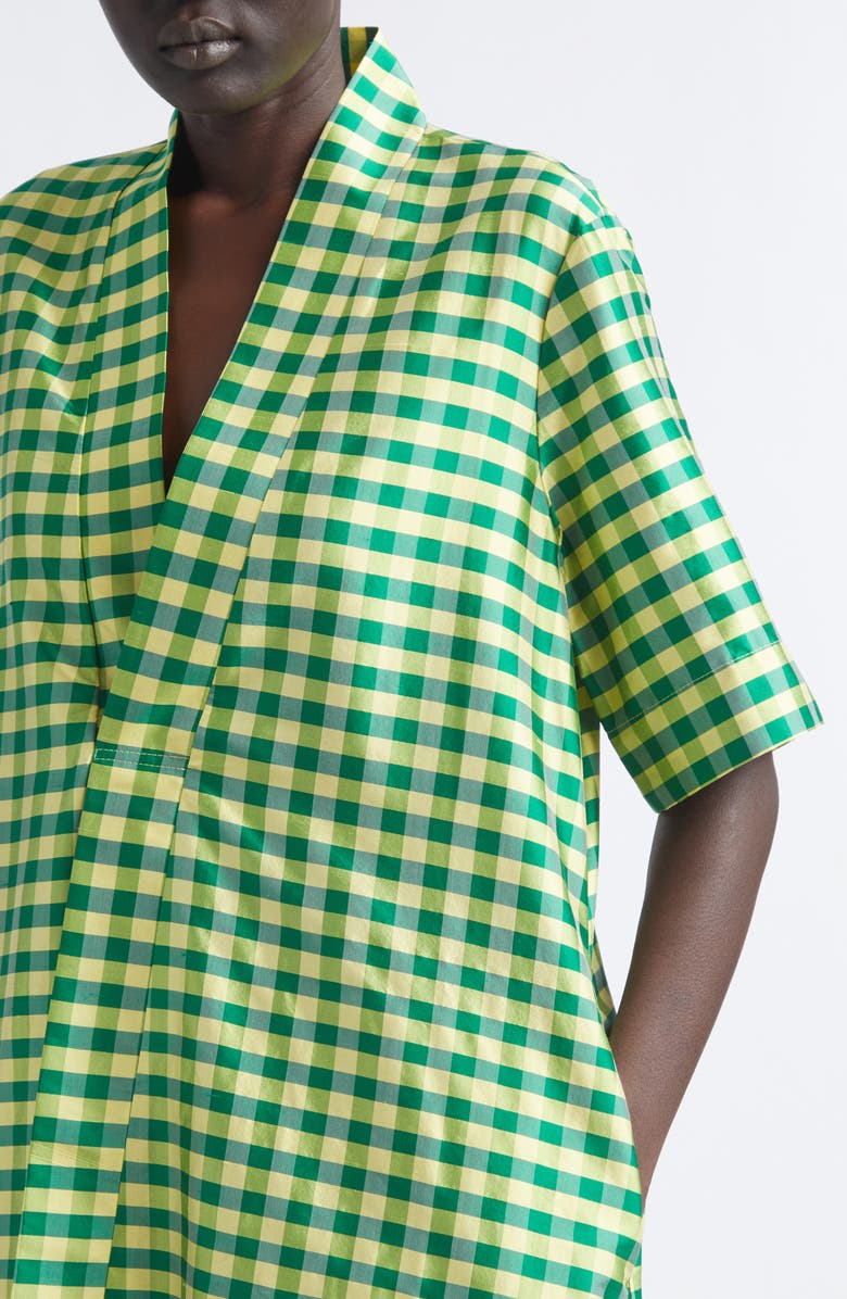 COMING OF AGE Gingham Check Silk Taffeta Tunic, Alternate, color, Gingham Green Yellow