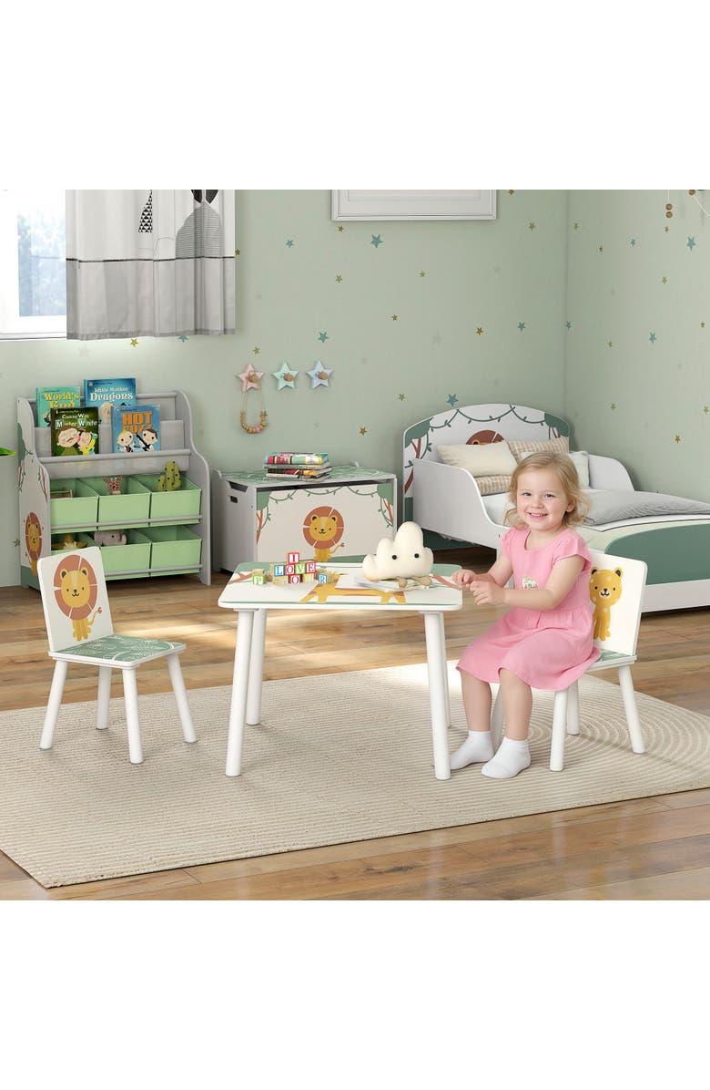 Qaba 3-Piece Kids Table & Chairs Set, Bedroom/Nursery/Playroom, Alternate, color, Green