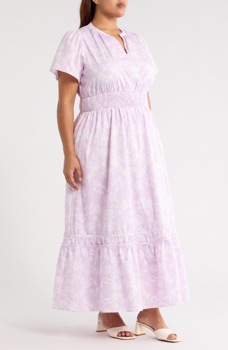 SUGARLIPS Emme Floral Print Smocked Maxi Dress, Alternate, color, Lavender Purple/ White