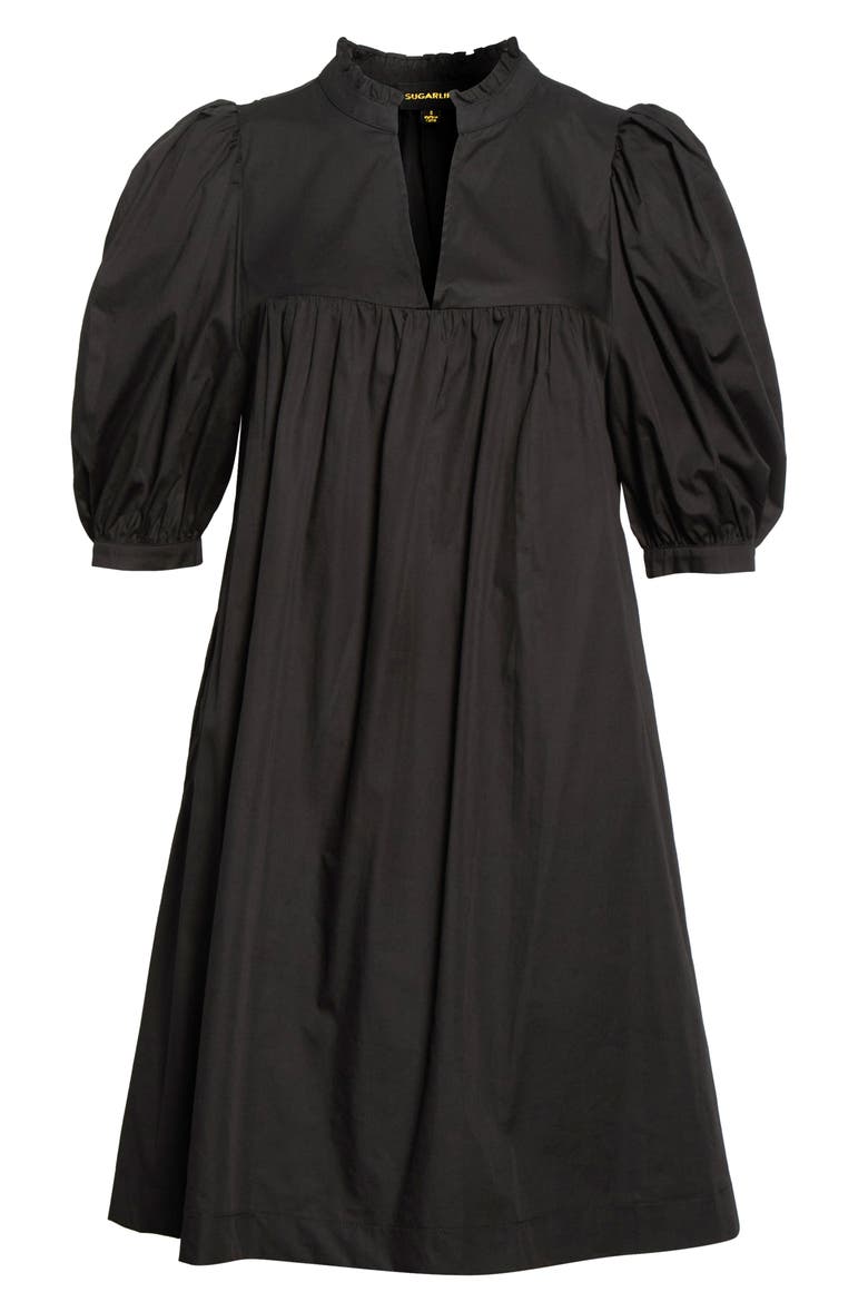 Julissa Split Neck Cotton Babydoll Minidress, Alternate, color, BLACK