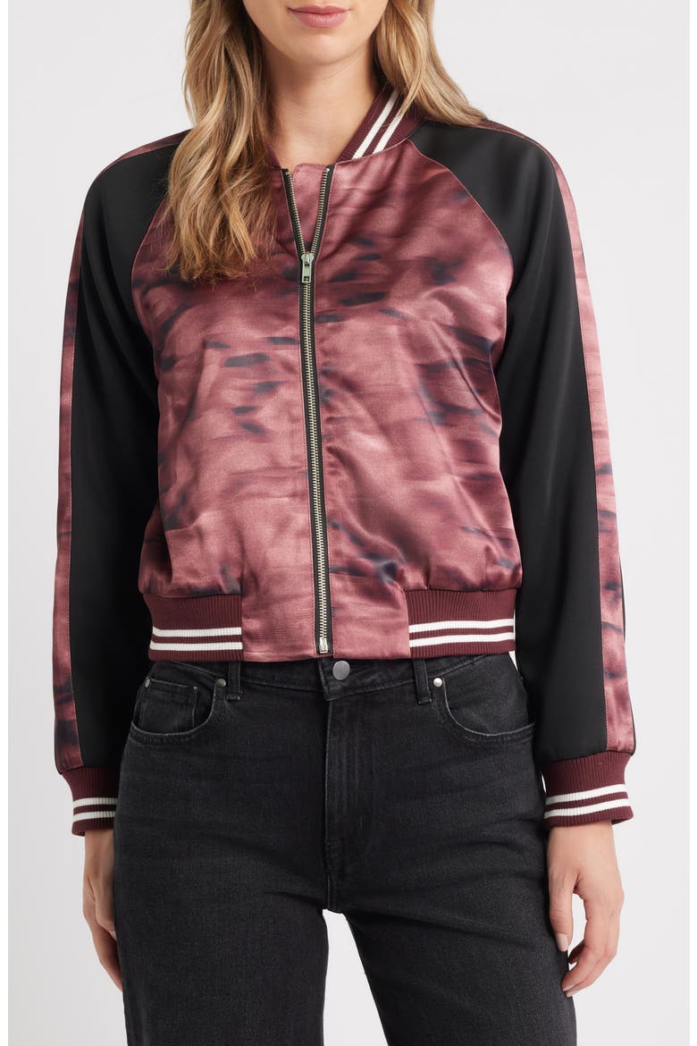 Satin Bomber Jacket, Alternate, color, MERLOT MULTI