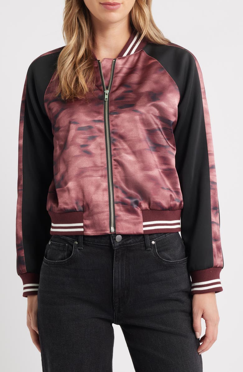 CITY BLUES Satin Bomber Jacket, Alternate, color, Merlot Multi