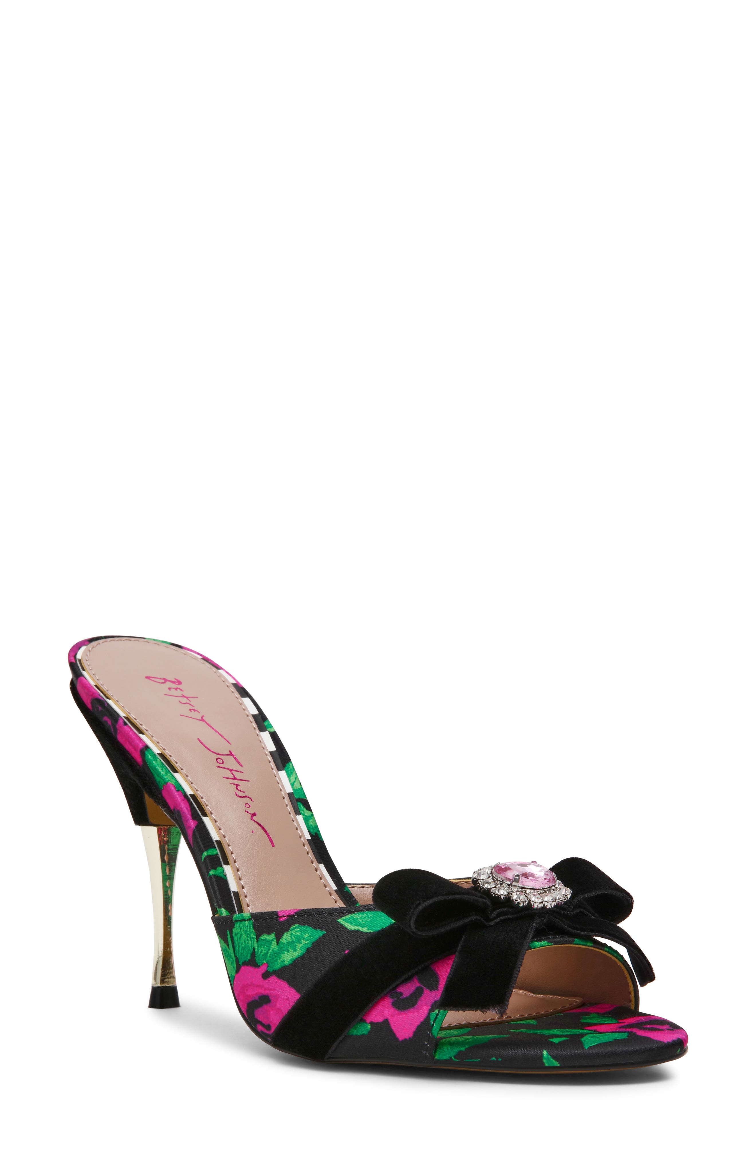 Honey Bow Slide Sandal, Main, color, PINK/ GREEN FLORAL