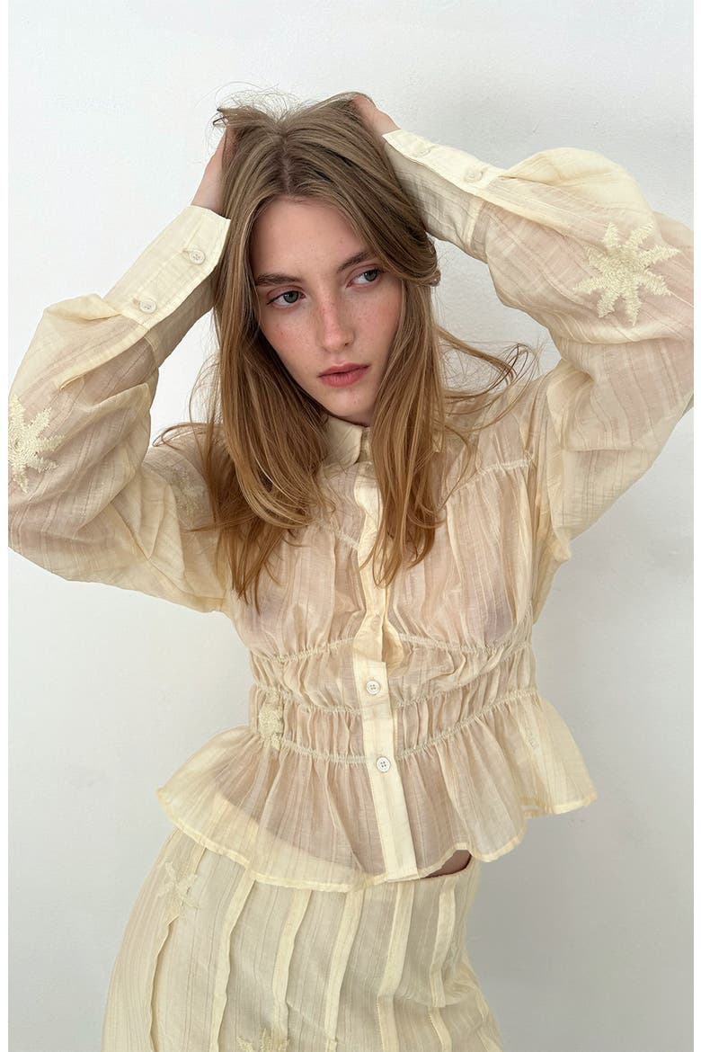 Kaia Floral Embroidered Button Up Shirt, Alternate, color, Butter Yellow