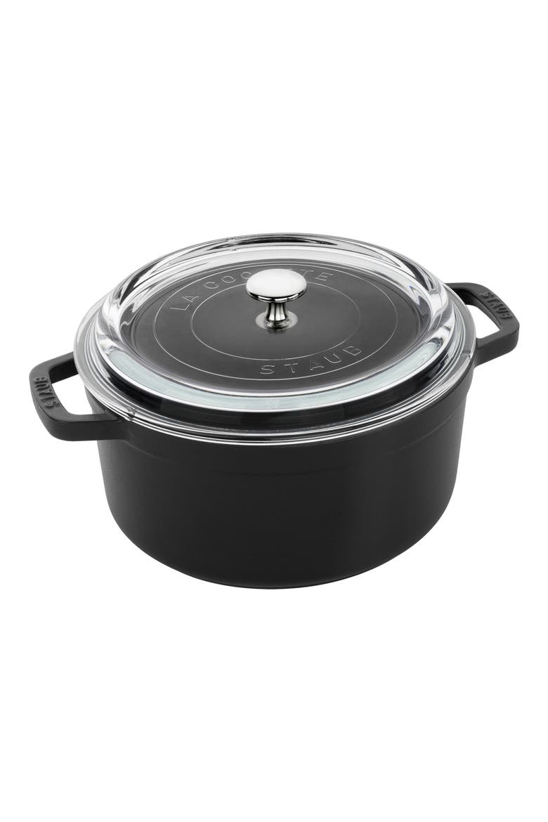 4-Quart Enameled Cast Iron Dutch Oven with Glass Lid, Main, color, BLACK