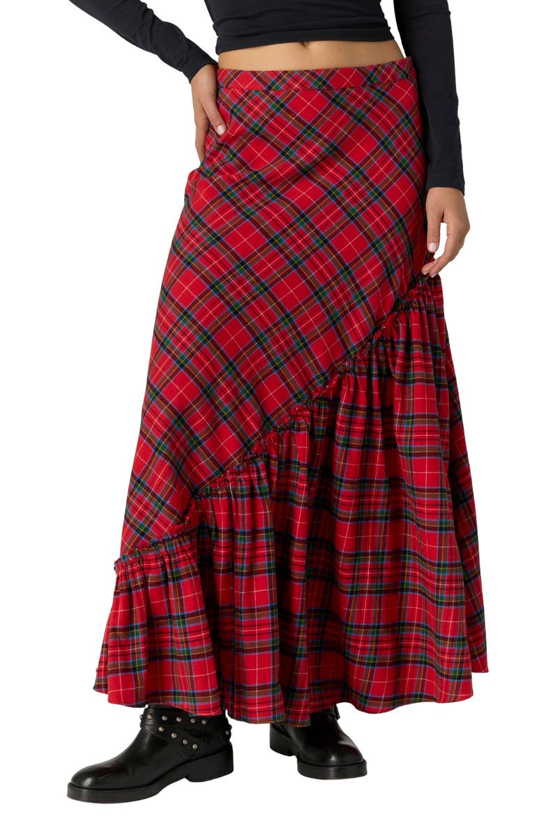 Emberwood Plaid Maxi Skirt, Main, color, RED