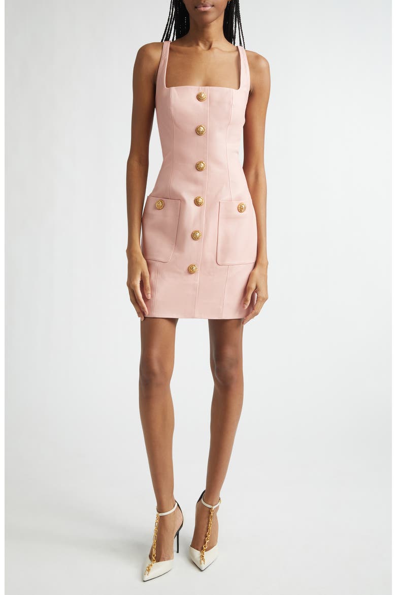 Button Leather Minidress, Main, color, 4HR POWDER PINK