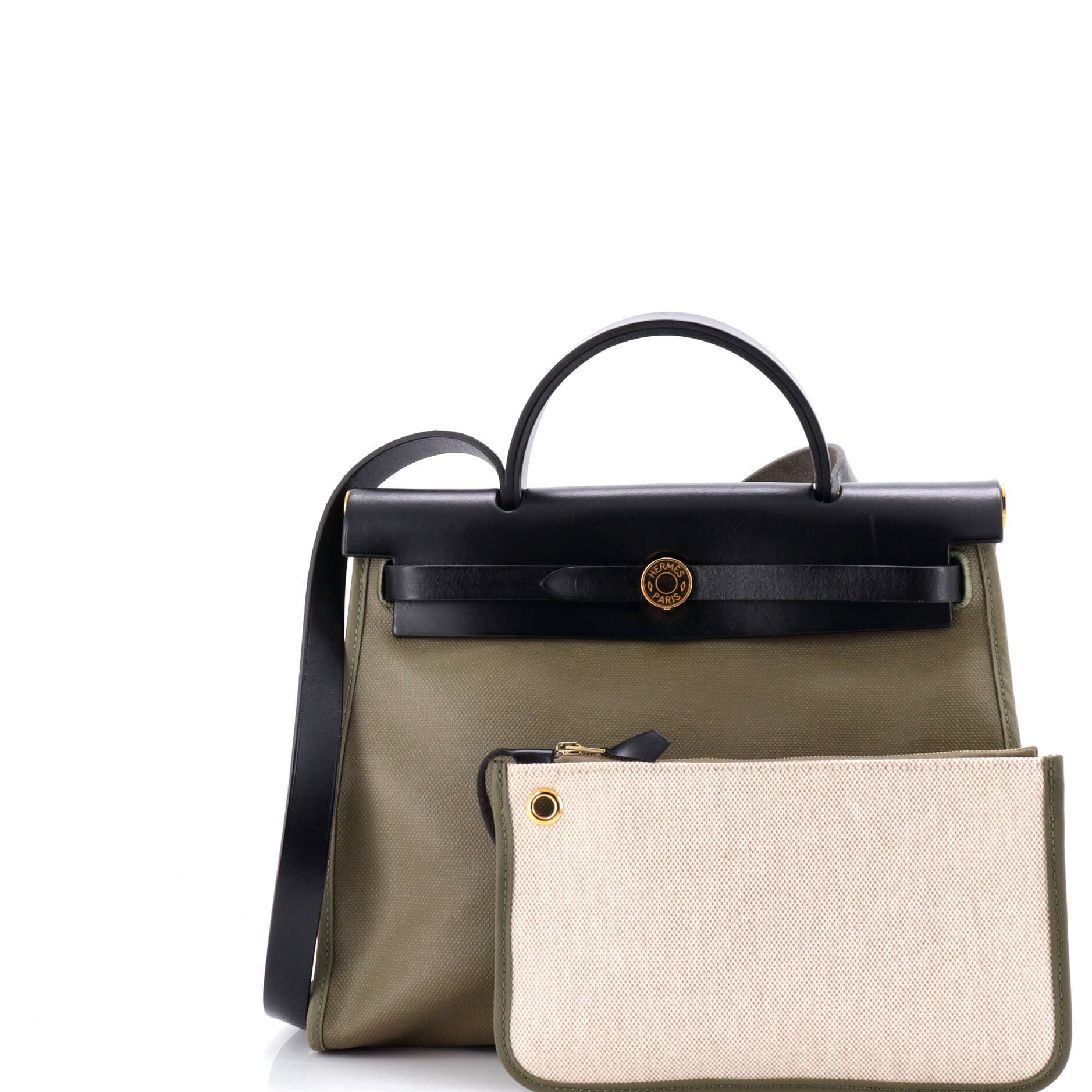 Pre-Owned Hermes Herbag Zip Leather and Toile 31, Alternate, color, Lichen