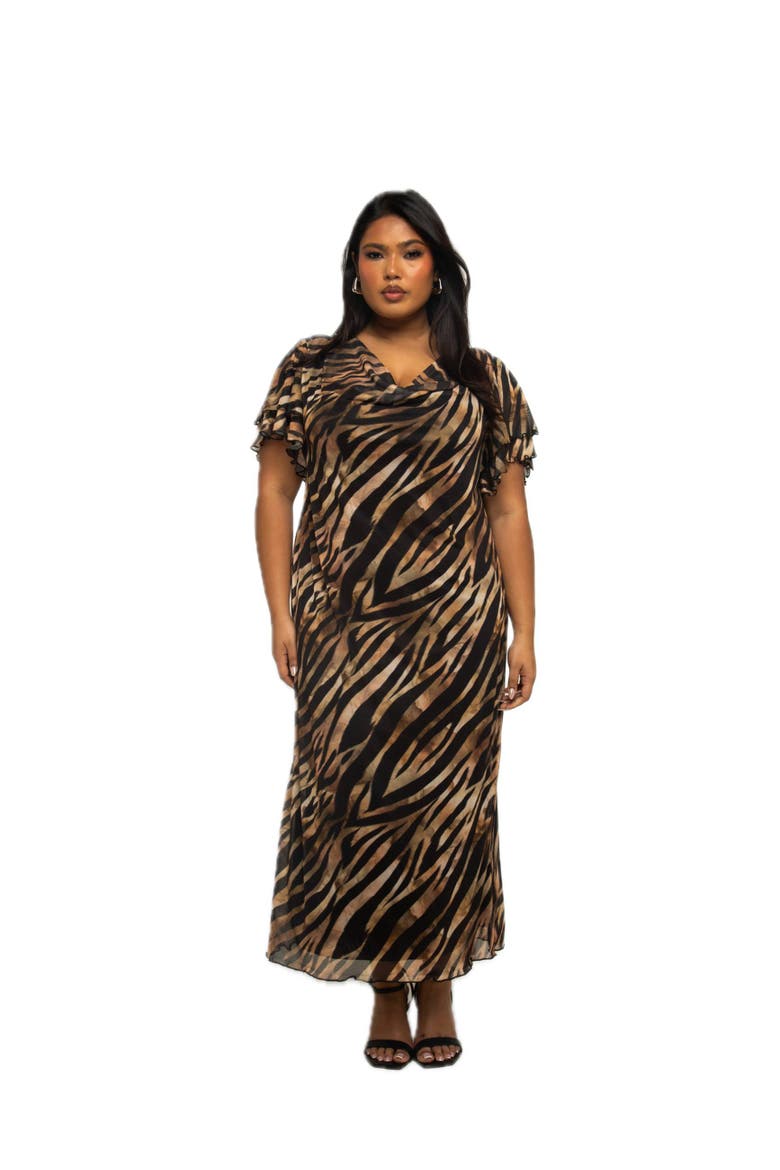 Plus Size Zebra Print Mesh Midi Dress, Alternate, color, Black