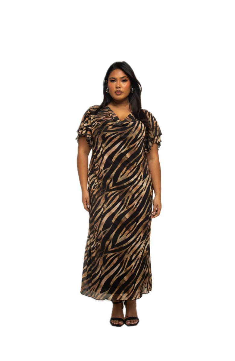 FASHION-SZN CURVE Plus Size Zebra Print Mesh Midi Dress, Alternate, color, Black
