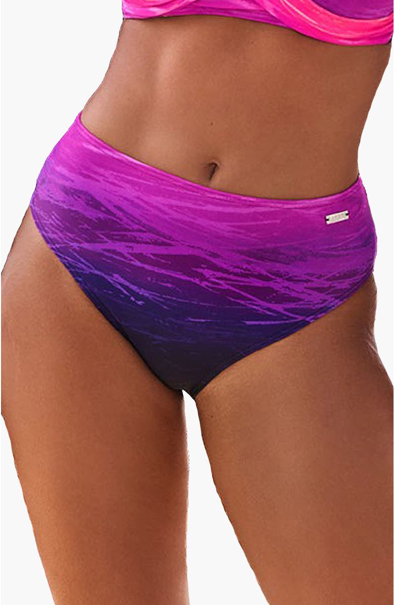 LASCANA Women's Printed Mid Rise Bikini Bottom, Main, color, Black & Pink