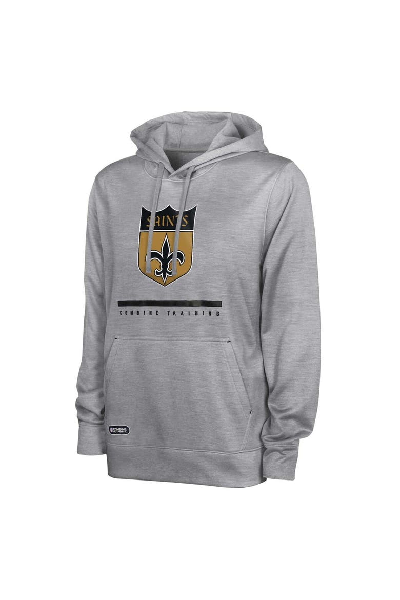 Men's Heather Gray New Orleans Saints Grid Drill Streak Fleece Pullover Hoodie, Alternate, color, Heather Gray